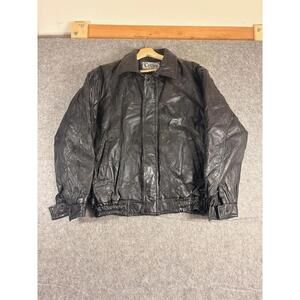 Vintage Cellini Leather Bomber Biker Jacket Mens Size Medium Black Mosaic Stitch